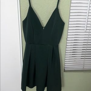 low cut, forest green mini dress